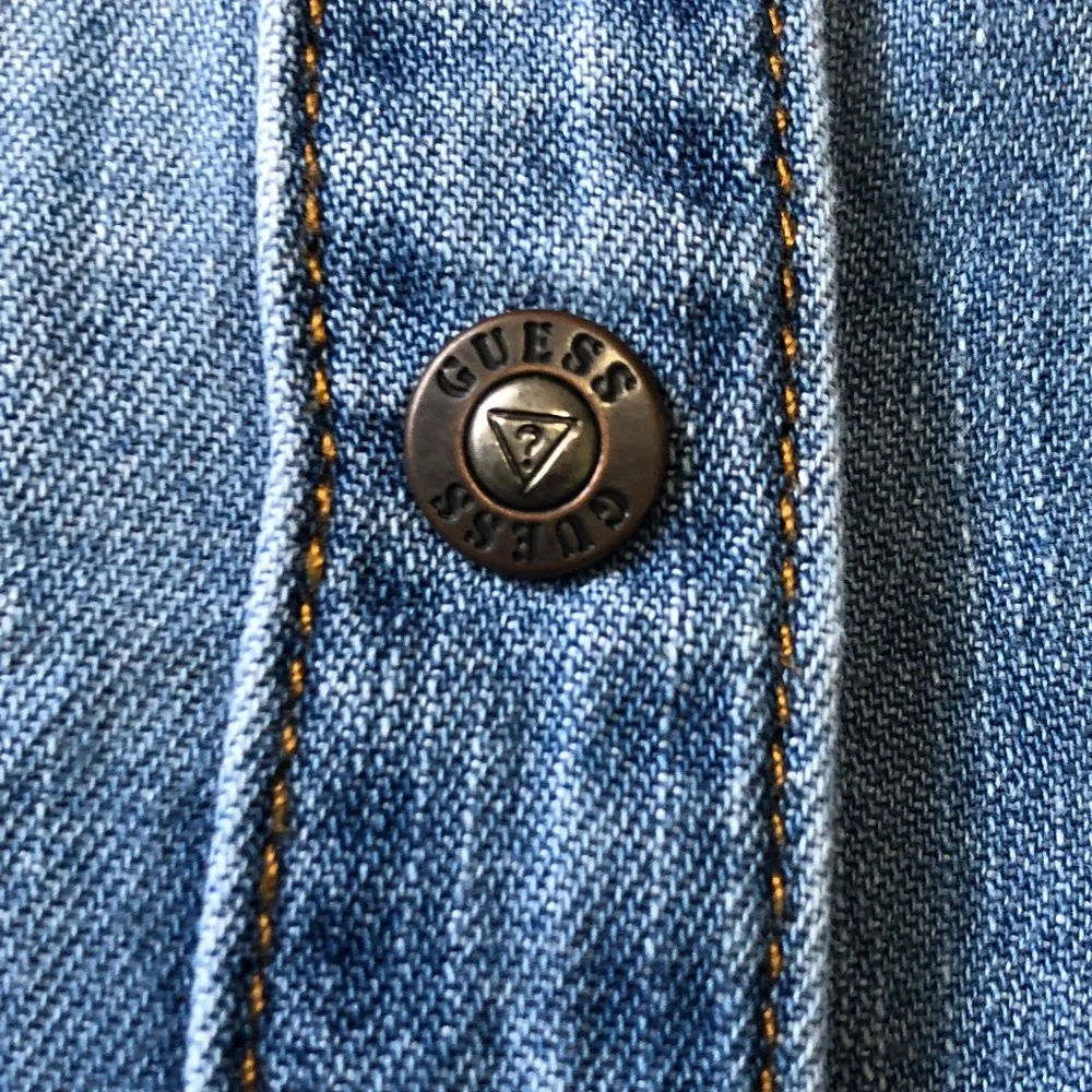 GUESS Blue Cotton Denim Snap Button-Down Shirt - S/M - Picture 7 of 8